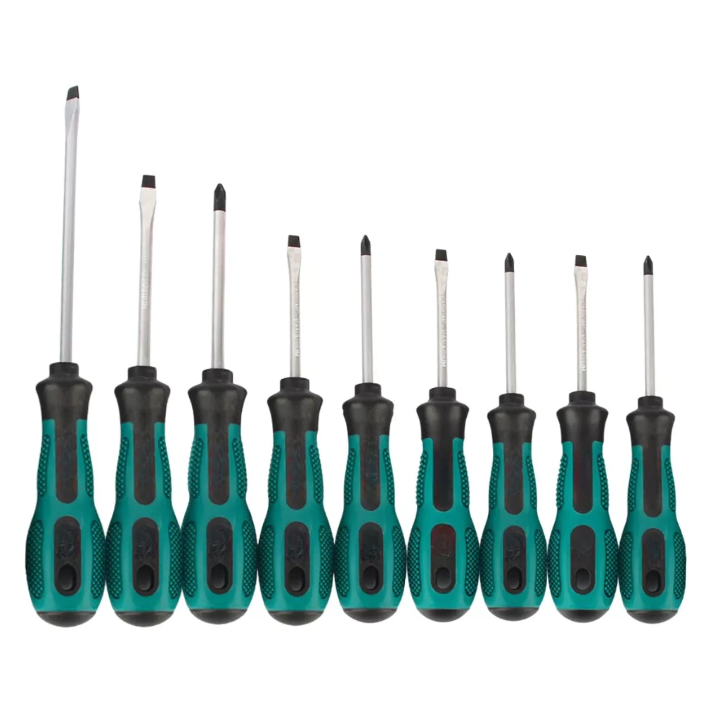 Kit Juego 9 Destornilladores Punta Plana Phillips Imantados