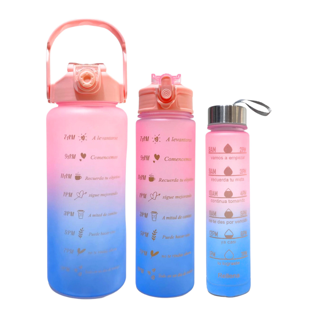 Botellas Motivacionales Degrade Set X3 Plástico Con Pico